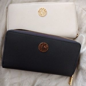 DKNY Saffiano Leather Zip Wallet in Cream